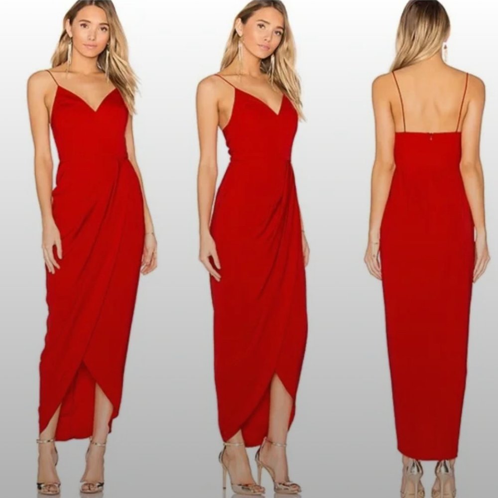Shona Joy Cocktail Draped Dress in Tomato